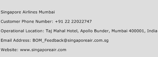 Singapore Airlines Mumbai Phone Number Customer Service