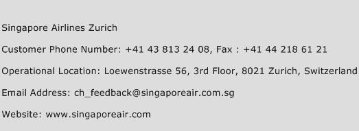 Singapore Airlines Zurich Phone Number Customer Service