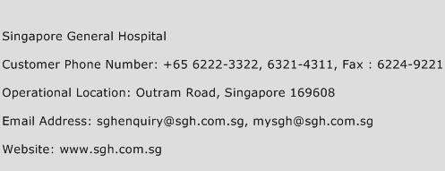 Singapore General Hospital Phone Number Customer Service