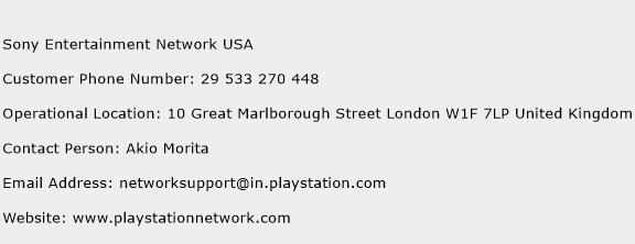Sony Entertainment Network USA Phone Number Customer Service