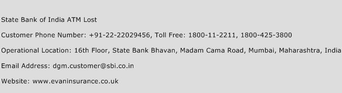 State Bank of India ATM Lost Phone Number Customer Service