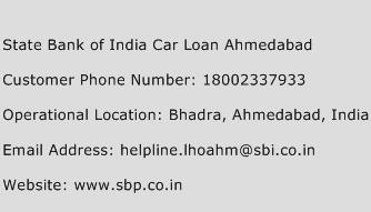 State Bank of India Car Loan Ahmedabad Phone Number Customer Service
