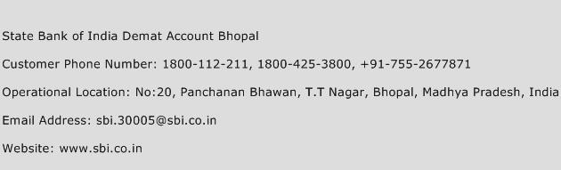 State Bank of India Demat Account Bhopal Phone Number Customer Service