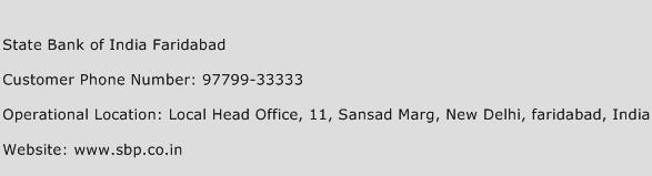 State Bank of India Faridabad Phone Number Customer Service