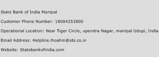 State Bank of India Manipal Phone Number Customer Service