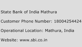 State Bank of India Mathura Phone Number Customer Service