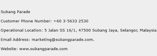 Subang Parade Phone Number Customer Service