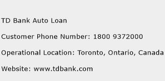 TD Bank Auto Loan Phone Number Customer Service