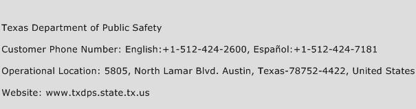 Texas Department of Public Safety Phone Number Customer Service