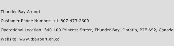 Thunder Bay Airport Phone Number Customer Service