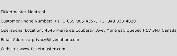 Ticketmaster Montreal Phone Number Customer Service