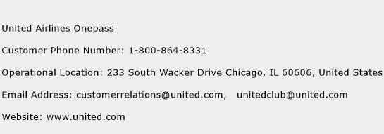 United Airlines Onepass Phone Number Customer Service