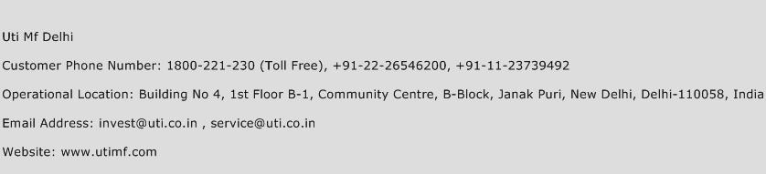 Uti Mf Delhi Phone Number Customer Service