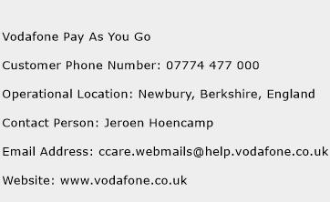 Vodafone Pay As You Go Phone Number Customer Service