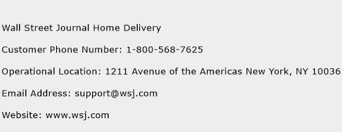 Wall Street Journal Home Delivery Phone Number Customer Service