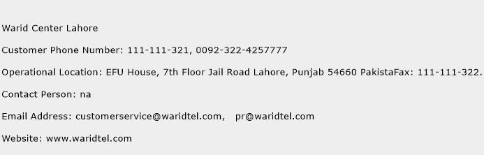 Warid Center Lahore Phone Number Customer Service