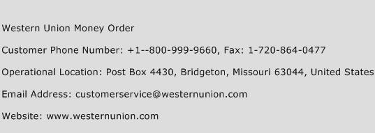Western Union Money Order Phone Number Customer Service