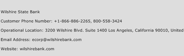 Wilshire State Bank Phone Number Customer Service